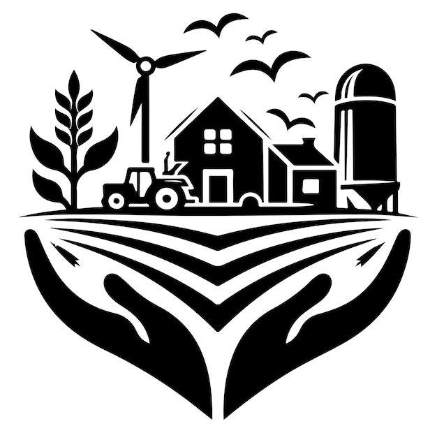 Vector farming logo silhouette vector illustration on white background