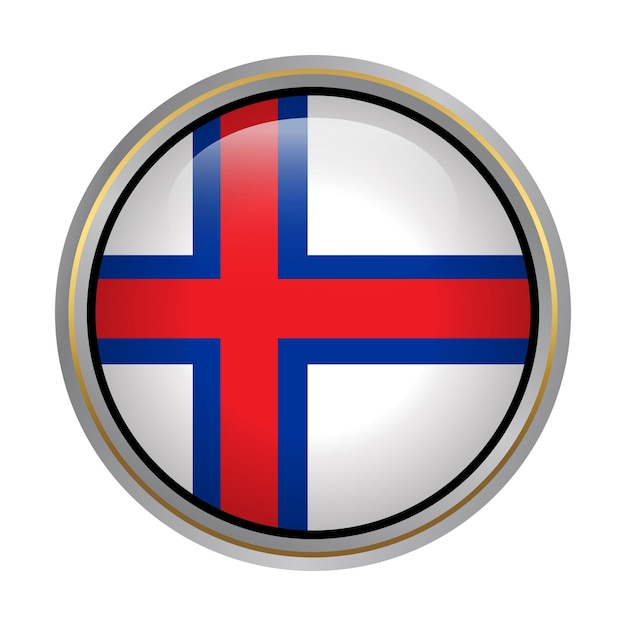 Faroe Islands flag circle shape button glass texture on white