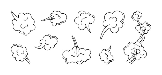 Fart cloud vector line icon smoke poof doodle comic breath air steam puff dust or flatulence outline