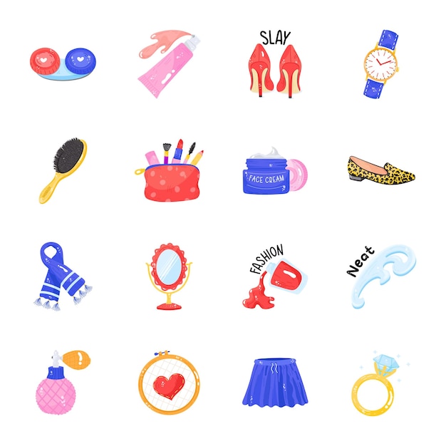 Fashion Accessories and Cosmetics Flat Sticker Icons