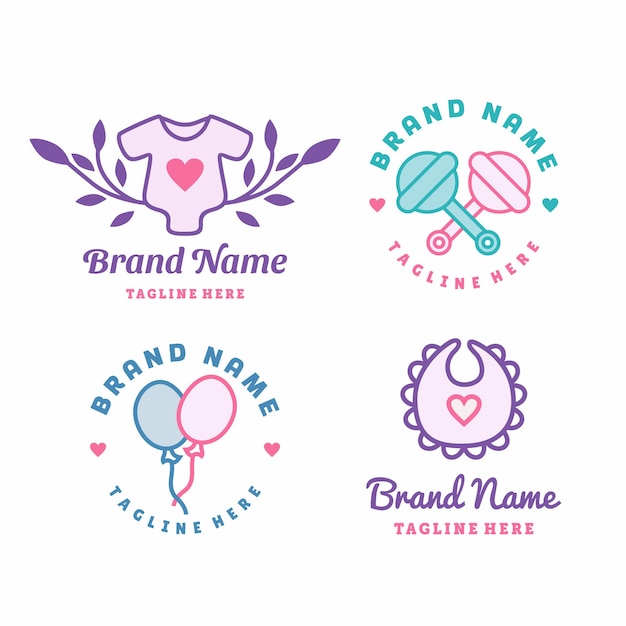 Fashion Baby And Kids Store Logo Design Vector Set