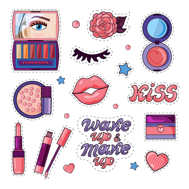 Fashion and beauty cosmetics and text stickers