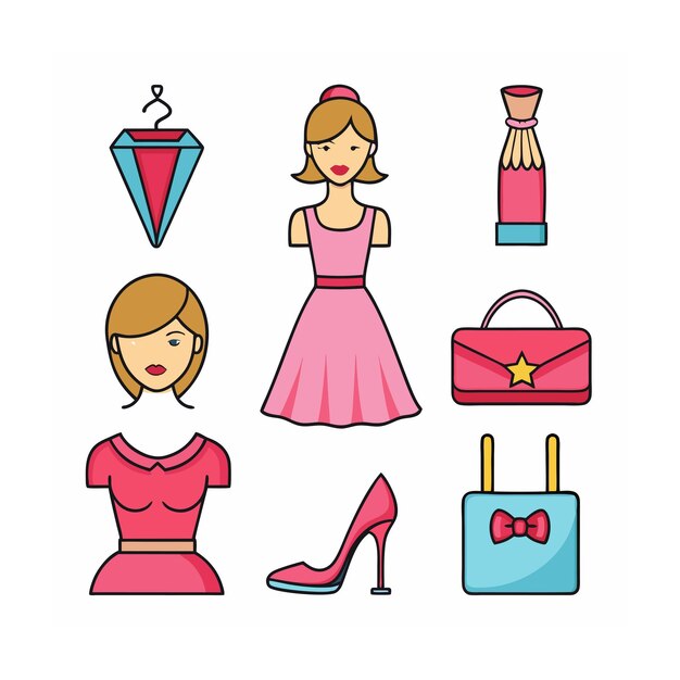 Vector fashion and beauty icon set vector illustration