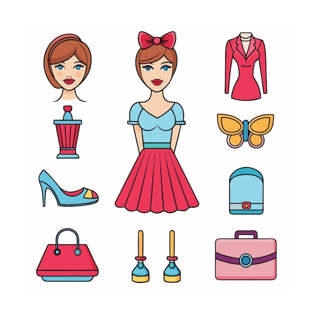 Vector fashion and beauty icon set vector illustration