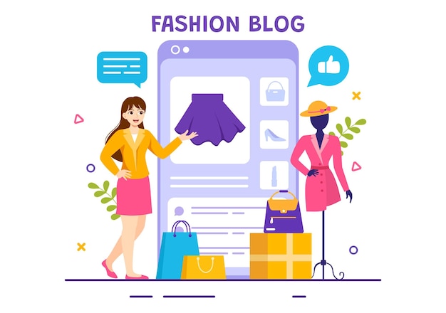 Fashion Blog Illustration with Bloggers Review Videos of Fashionable Clothes Trends and Run Online