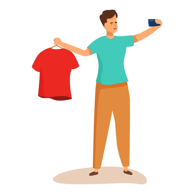 Vector fashion blogger taking selfie while holding red t shirt