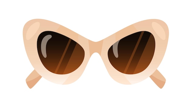 Fashion cat sunglasses in retro style. Thick-framed bold sun glasses. Stylish summer accessory. Pair of beach eyewear with high-pointed lenses. Flat vector illustration isolated on white background.