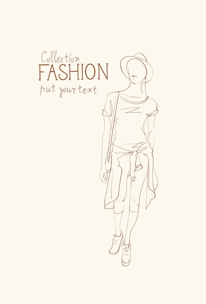 Fashion Collection Of Clothes Female Model Wearing Trendy Clothing Sketch