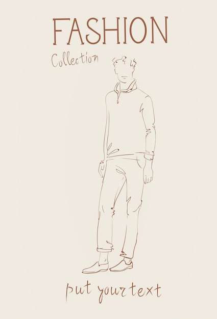 Fashion Collection Of Clothes Male Model Wearing Trendy Clothing Sketch