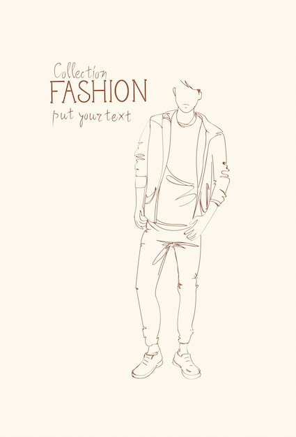 Fashion Collection Of Clothes Male Model Wearing Trendy Clothing Sketch