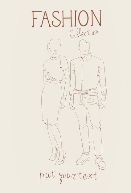 Fashion Collection Of Clothes Set Of Models Wearing Trendy Clothing Sketch