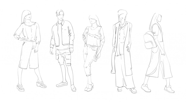 Fashion Collection Of Clothes Set Of Models Wearing Trendy Clothing Sketch