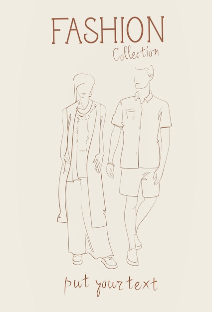 Fashion Collection Of Clothes Set Of Models Wearing Trendy Clothing Sketch