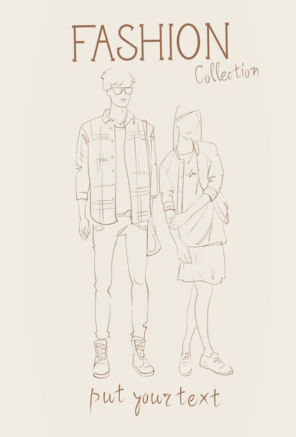 Fashion Collection Of Clothes Set Of Models Wearing Trendy Clothing Sketch