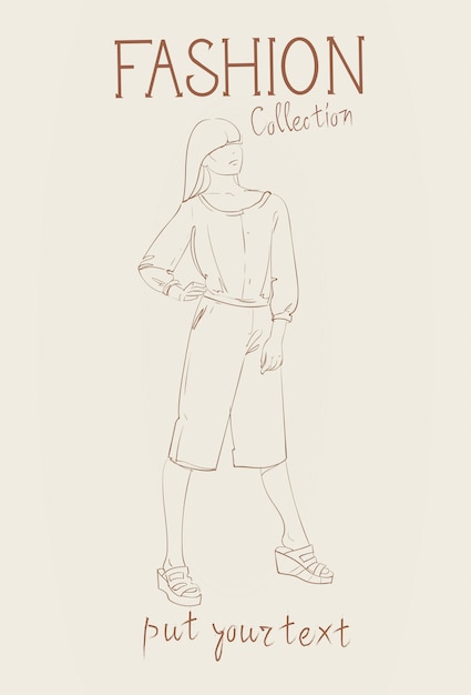 Fashion Collection Of Female Clothes Set Of Woman Models Wearing Trendy Clothing Sketch