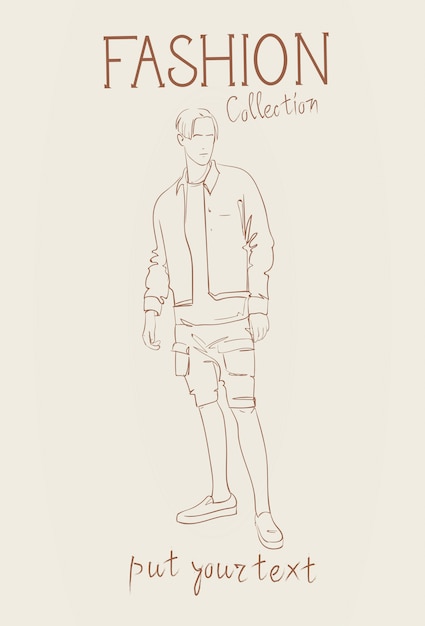 Fashion Collection Of Male Clothes Set Of Man Models Wearing Trendy Clothing Sketch