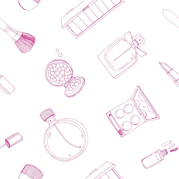 Fashion cosmetics seamless pattern with make up artist objects.