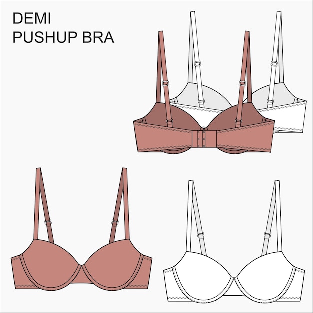 Fashion flat sketch of DEMI PADDED BRA underwear in editable vector