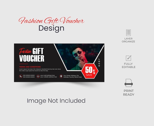 Fashion gift voucher design template with modern layout