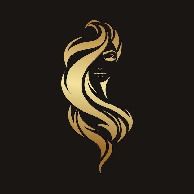 Fashion girl logo with golden hair on a black background