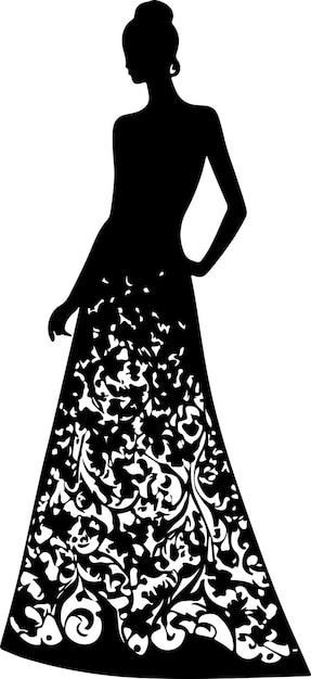 Vector a fashion girl silhouette with a long dress vector black color silhouette 3