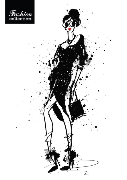 Fashion girl in sketch-style. Retro poster. Vector illustration.