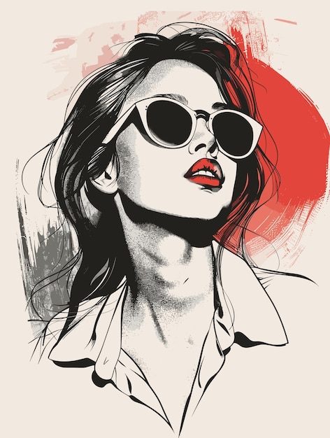 Vector fashion girl in sketchstyle handdrawn illustration