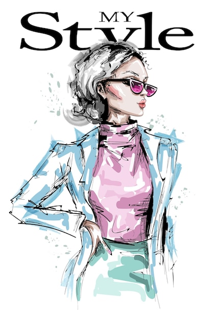 Fashion girl in sunglasses illustration