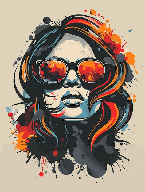 Fashion girl with sunglasses in grunge style Vector illustration