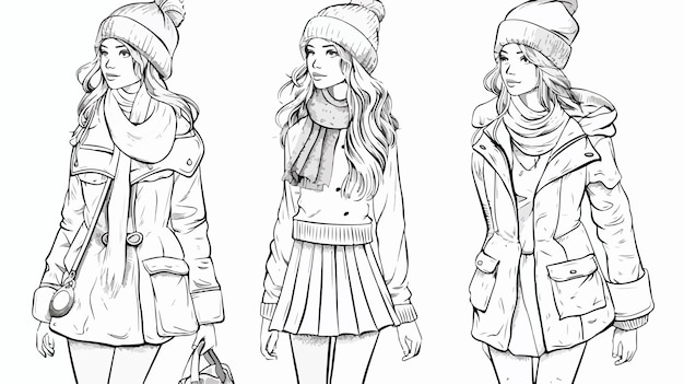 Vector fashion girl world coloring pages for kids with teddy bear