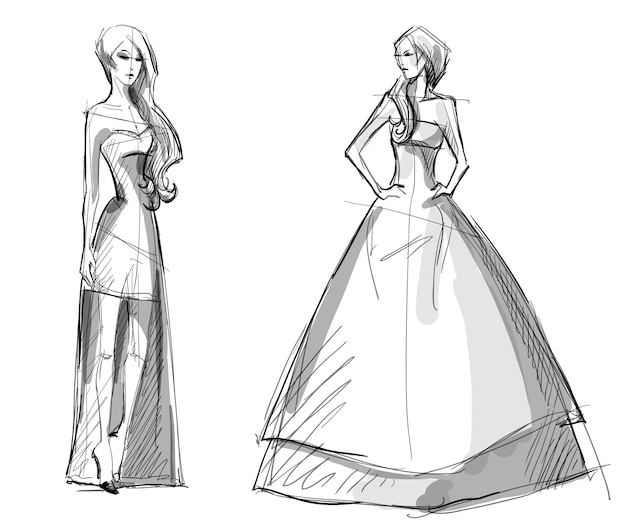 Fashion illustration Designer sketch of a long dress