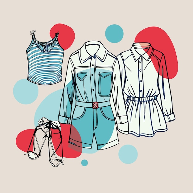 Vector fashion illustration featuring casual clothing designs