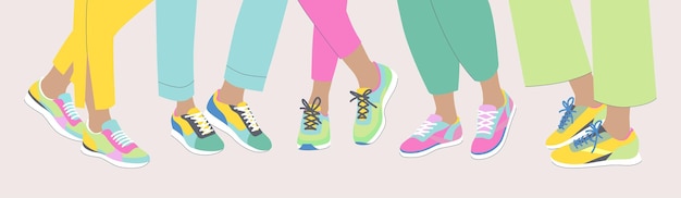 Fashion illustration of female legs in sneakers