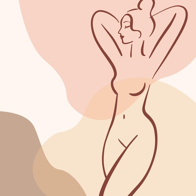 Fashion illustration linear drawing of an attractive woman elegant nude figure art poster