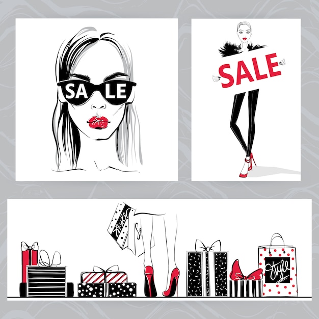 Fashion illustration. Vector stylish girls.