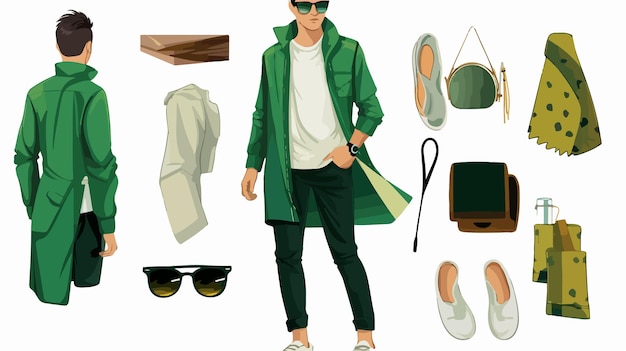 Vector fashion infographic featuring musician man in green jacket