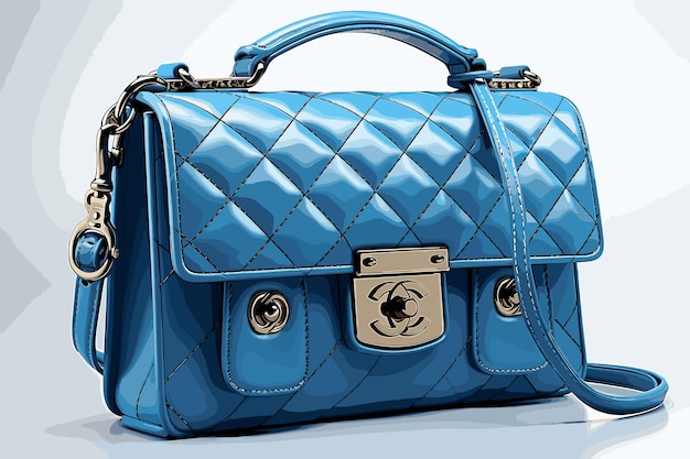 Fashion Ladies Accessories Women's Bags Blue Leather with Golden Frame Handbag Front