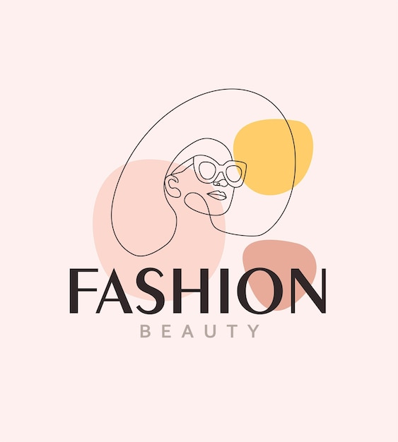 Fashion logo with beautiful woman face line art style