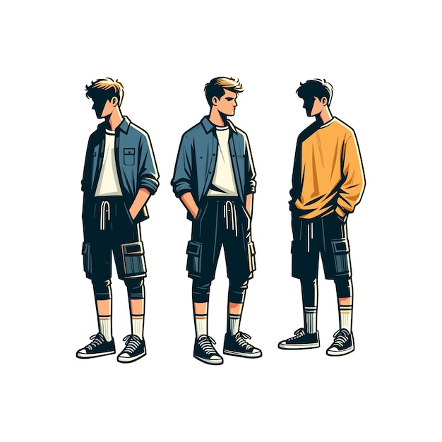 Fashion men young man with stylish and modern outfit trendy street fashion vector illustration