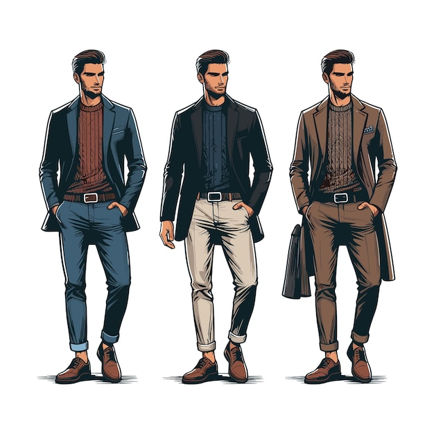 Vector fashion men young man with stylish and modern outfit trendy street fashion vector illustration