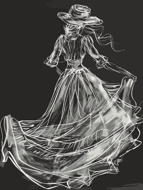 Vector fashion model sketch hand drawn fashion model on chalkboard background