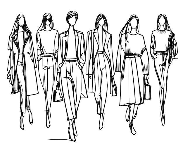 Fashion models Sketch Girls silhouette