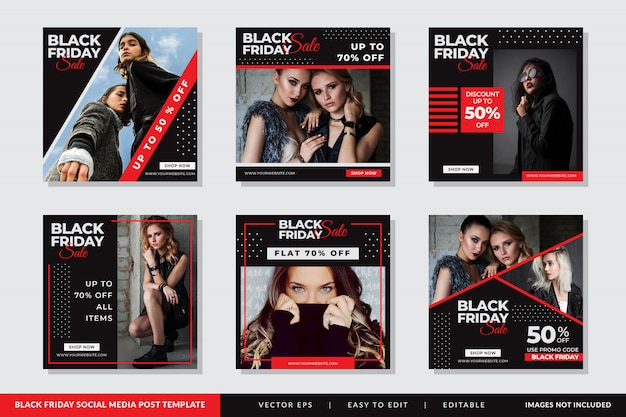 Fashion Sale Black Friday square banner template set