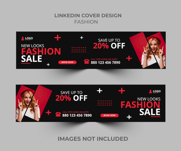 Fashion sale social media linkedin cover design template.