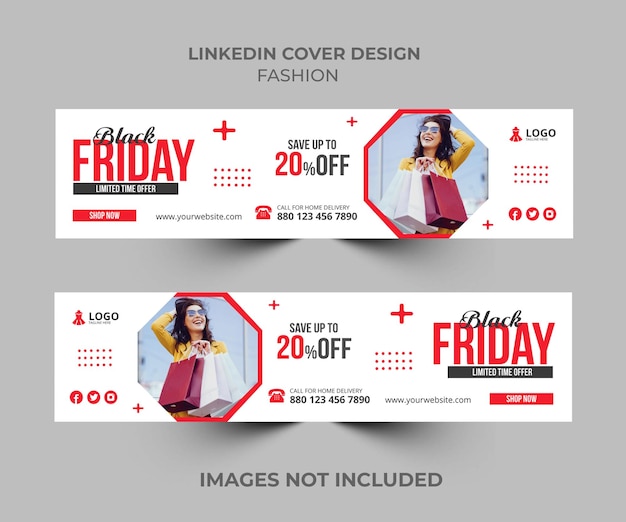 Fashion sale social media linkedin cover design template.