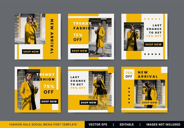 Fashion sale social media post template collection with yellow color