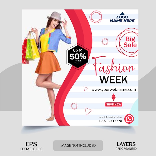 Fashion sale social media post web banner design template. fashion offer sale Facebook post.