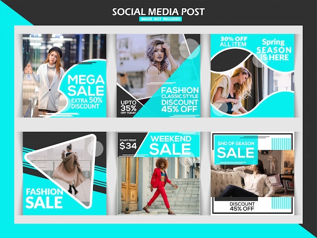 Fashion sale square banner or Instagram post template set