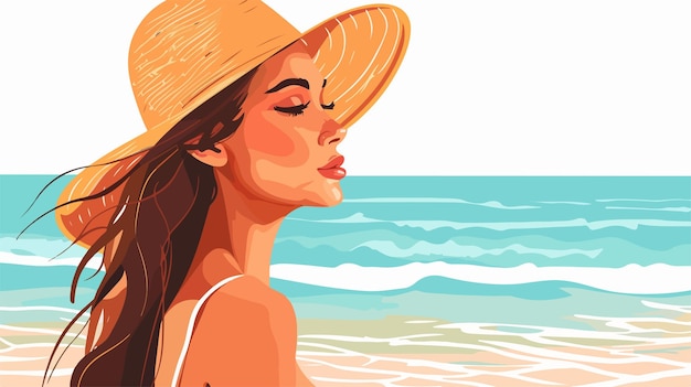 Vector fashion shot of beautiful woman on the beach in flat style