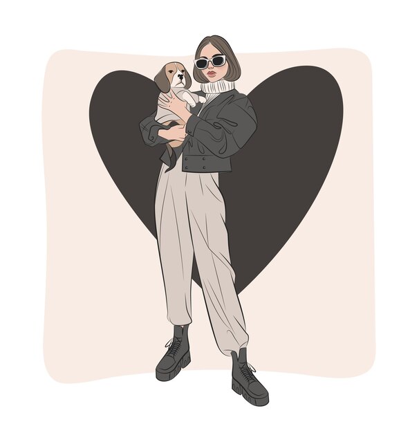 Vector fashion street girl in color on heart background